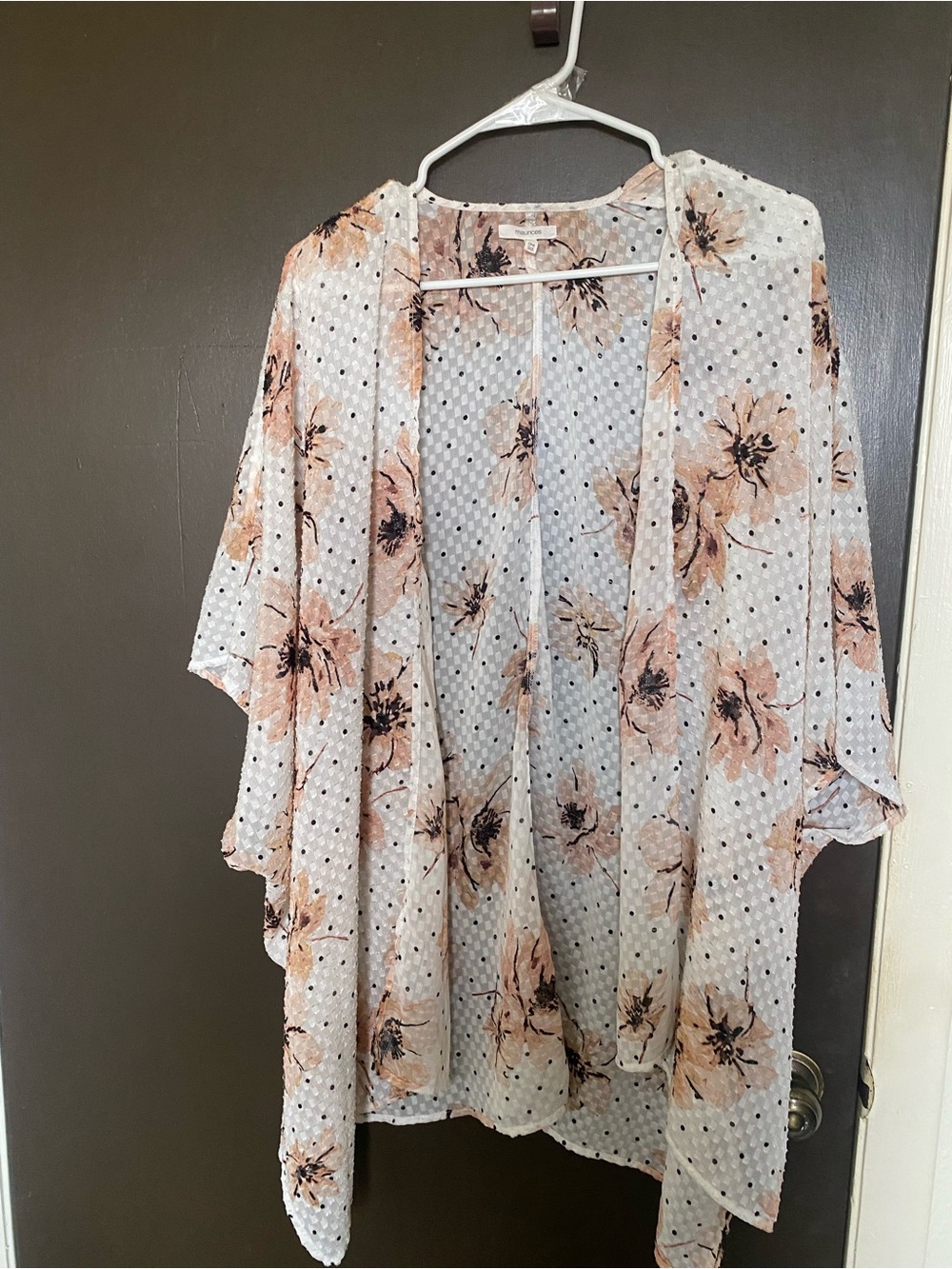 Maurices One Size Womens Multicolor Short Sleeve Open Front Floral Kimono Shrug
